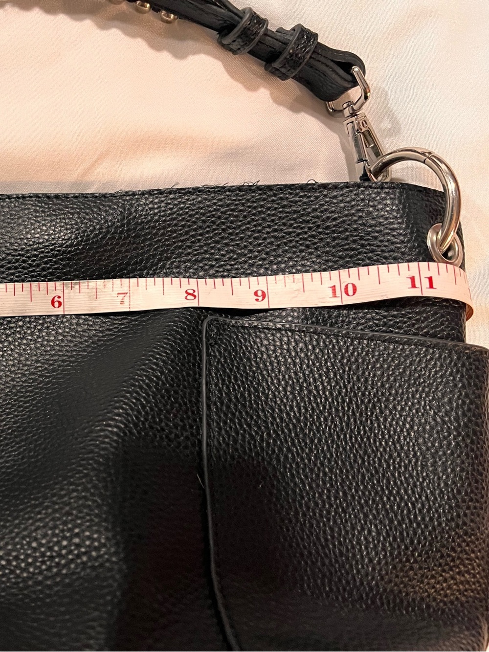 Steve Madden Black Pebbled Leather Shoulder Bag with Studded Handle - Picture 11 of 11